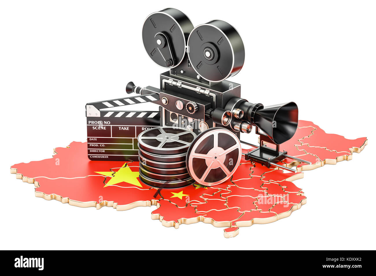 Le cinéma chinois, industrie du film concept. Le rendu 3D isolé sur fond blanc Banque D'Images