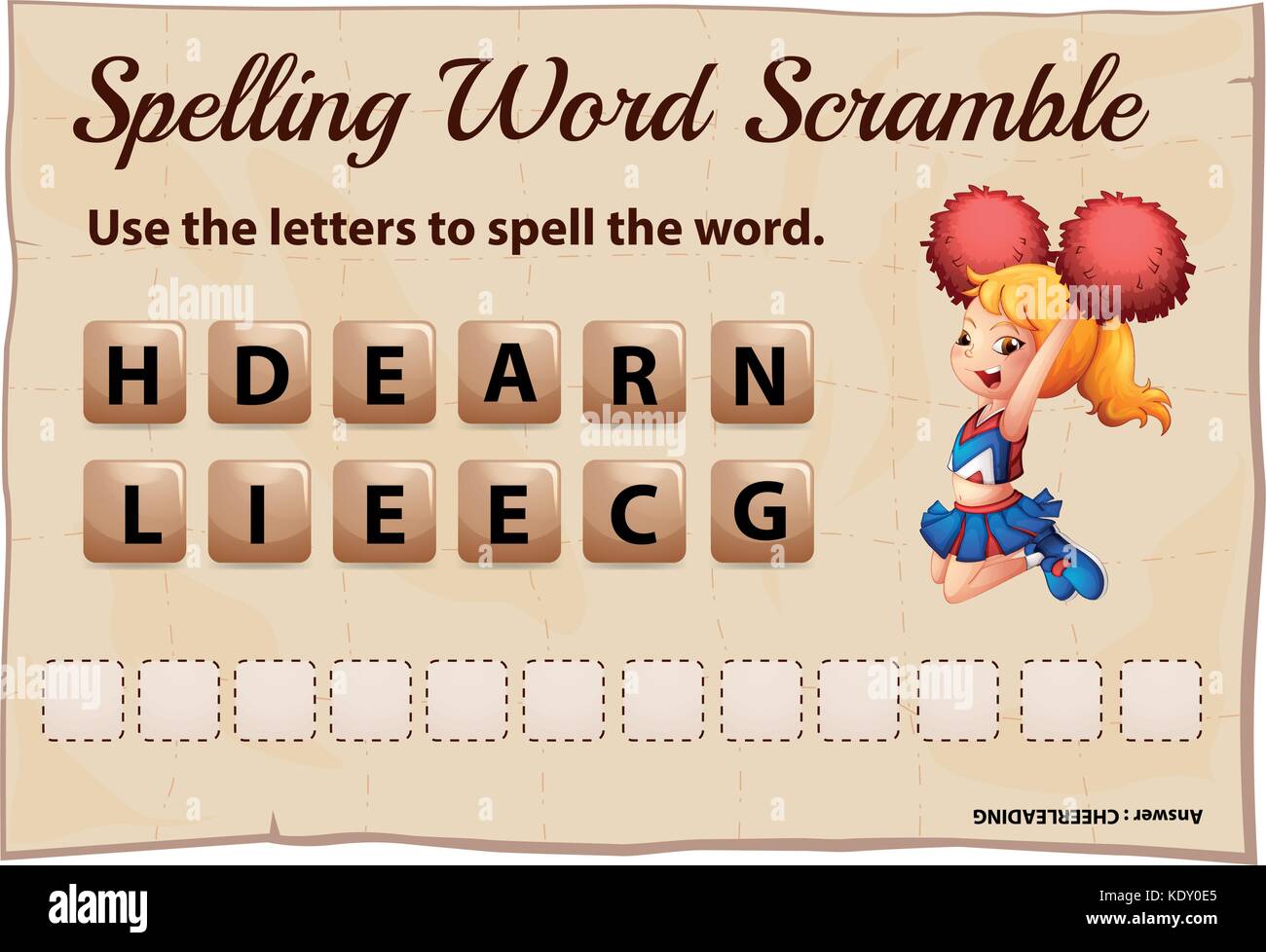 L'orthographe word scramble match pour illustration de cheerleading Illustration de Vecteur