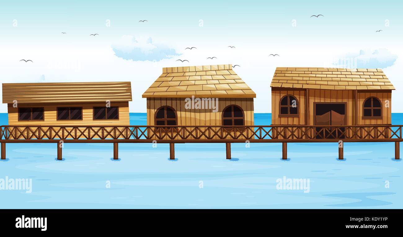 Trois maisons de vacances sur l'eau illustration Illustration de Vecteur