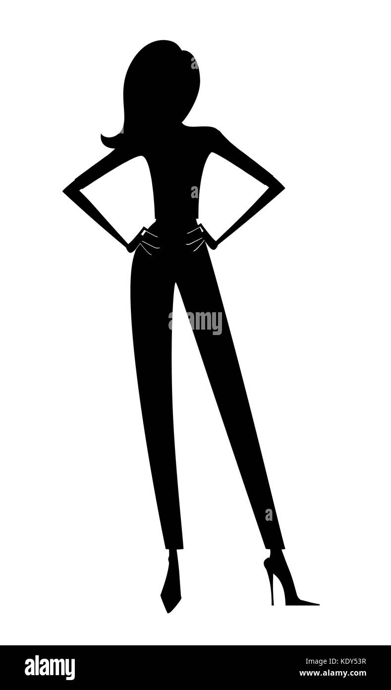 Fashion silhouette d'une jeune femme élégante en talons hauts et pantalons Banque D'Images