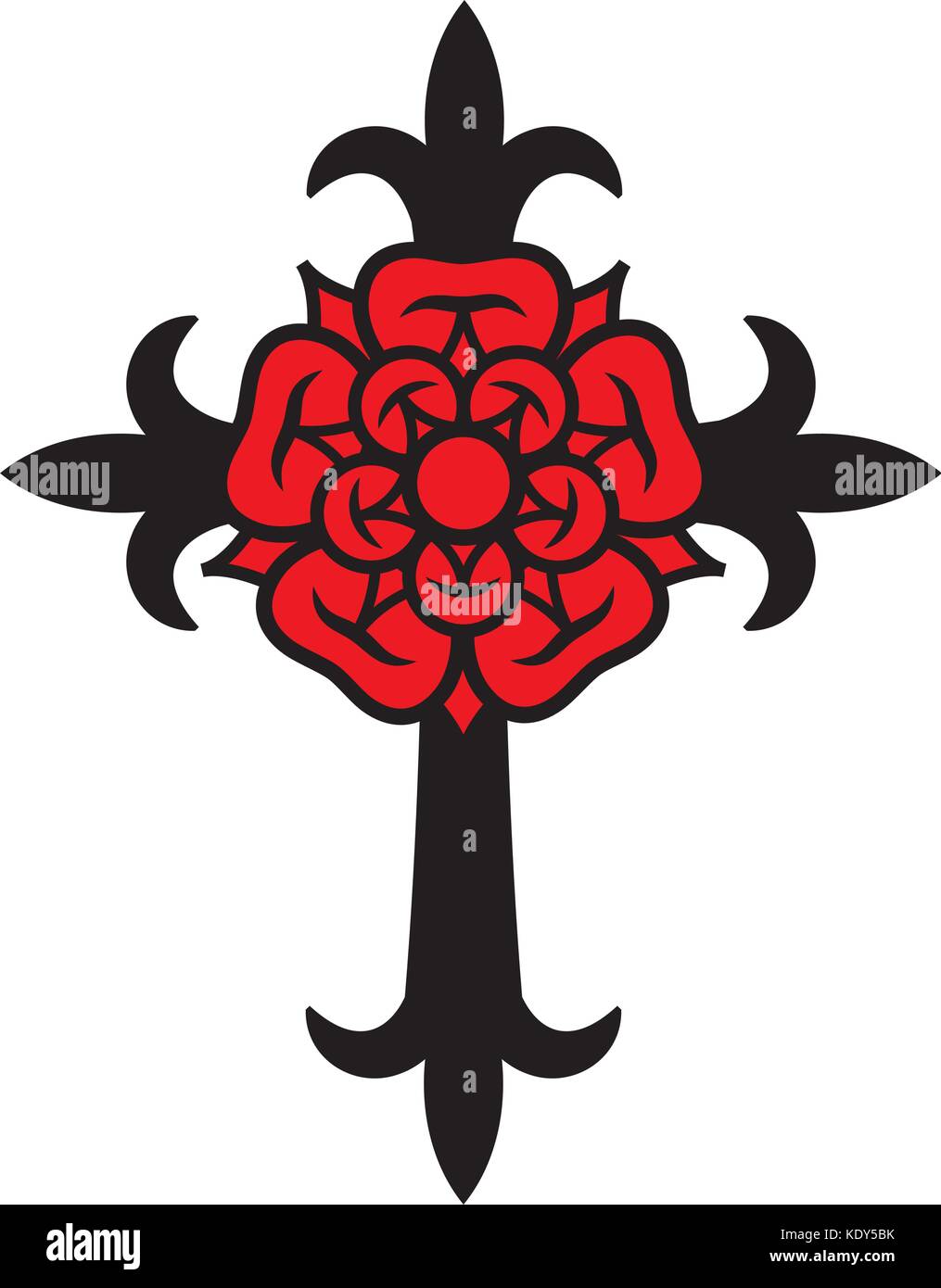 Rosenkreuz (Croix avec Rose). Symbole mystique sacré des Rosicuriens (Rosenkreuzer), emblème de la société secrète. Illustration de Vecteur