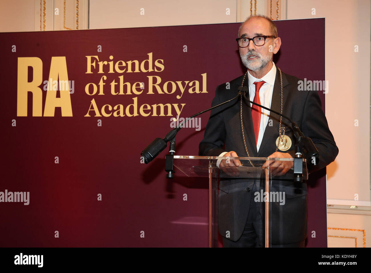 Président de la RA Christopher le Brun à la Royal Academy of Arts pour lancer le programme d'adhésion RA250 Friends, à Burlington House, Piccadilly, Londres. Banque D'Images