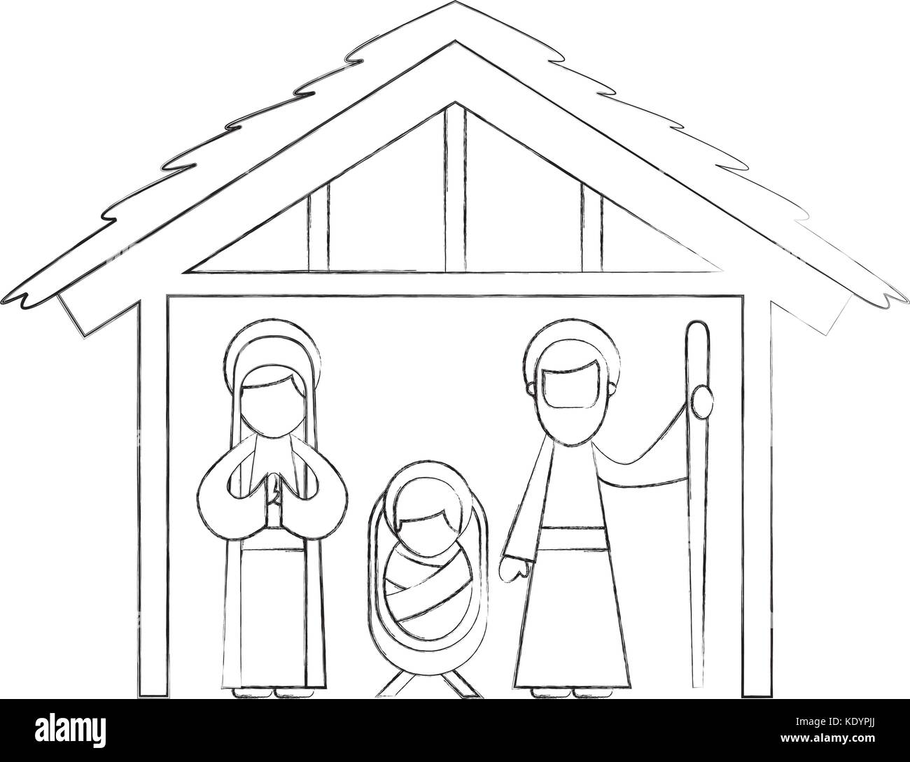 Crèche de Noël de la famille traditionnelle scène bébé Jésus Vierge Marie et saint Joseph Illustration de Vecteur