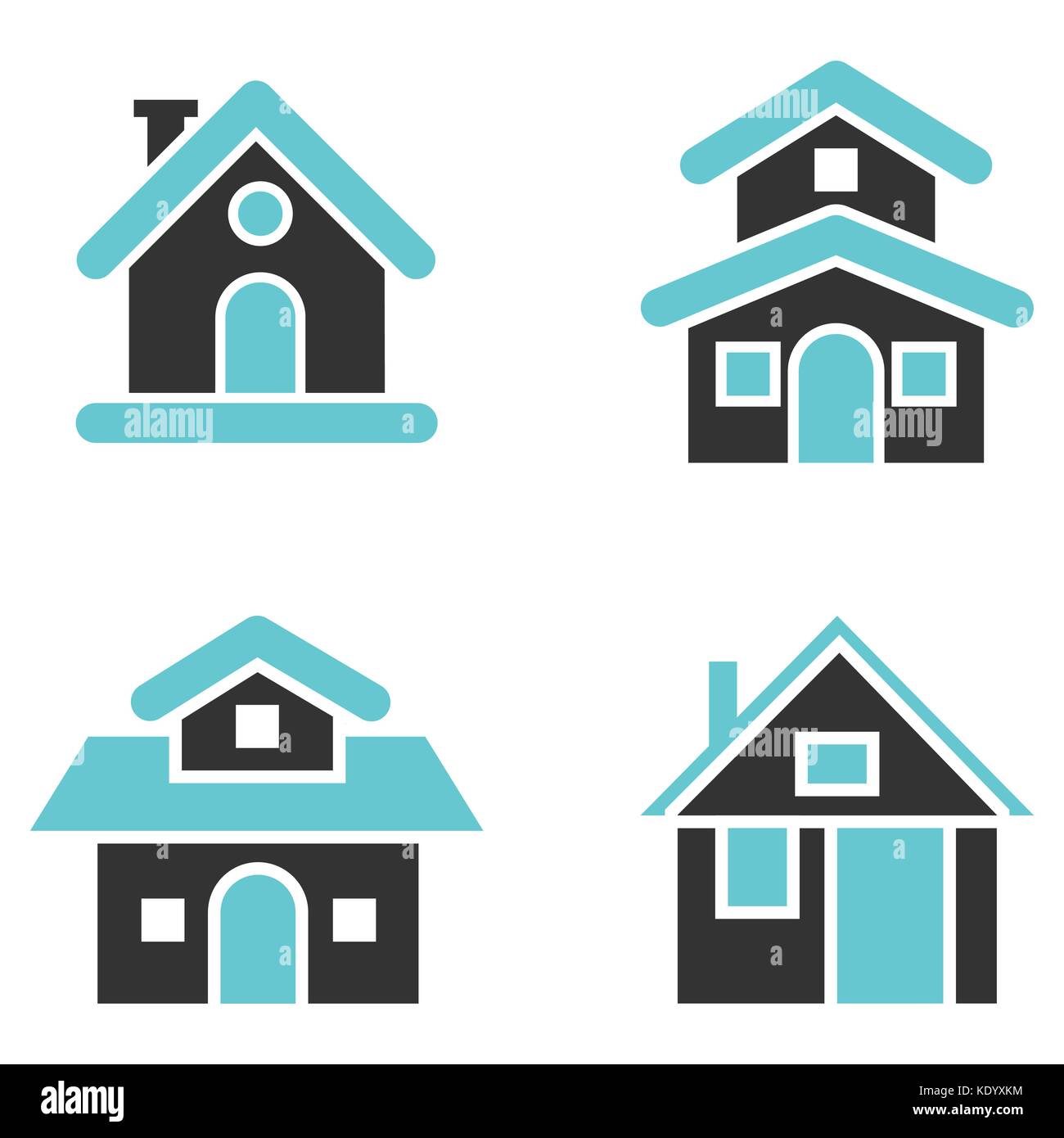 Ensemble de maisons, la construction d'icon set, scénario simple ligne emblématique Illustration de Vecteur