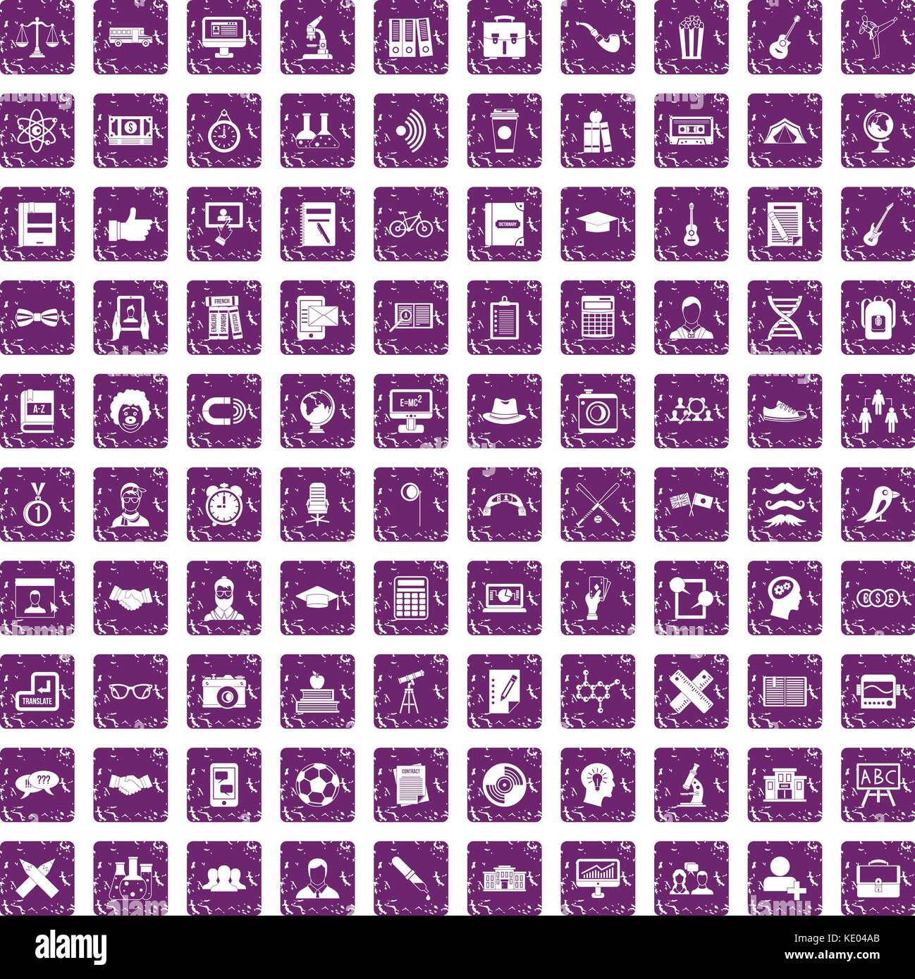 100 étudiants icons set grunge purple Illustration de Vecteur