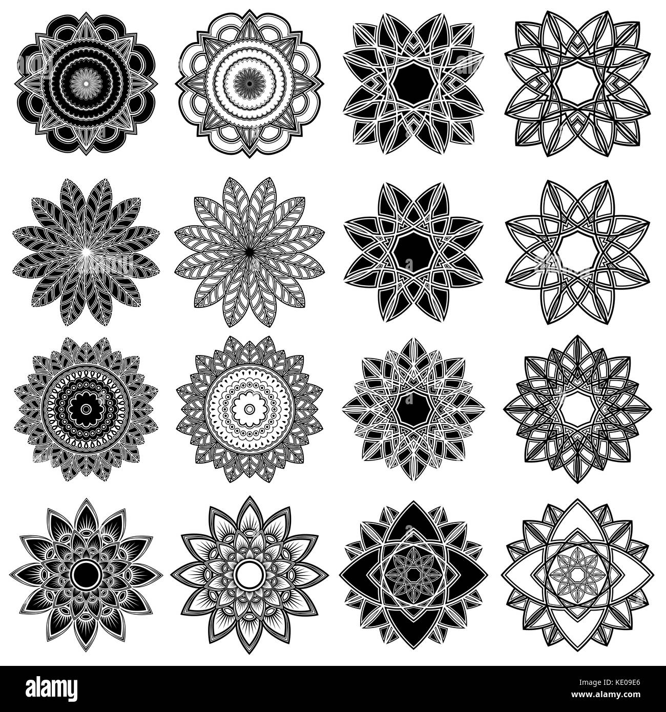 Ensemble de vingt cinq fleurs stylisées, illustrations vectorielles isolé sur fond blanc Illustration de Vecteur