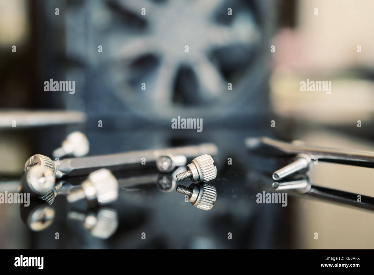 Vis et pièces de pc avec une faible profondeur de champ Banque D'Images