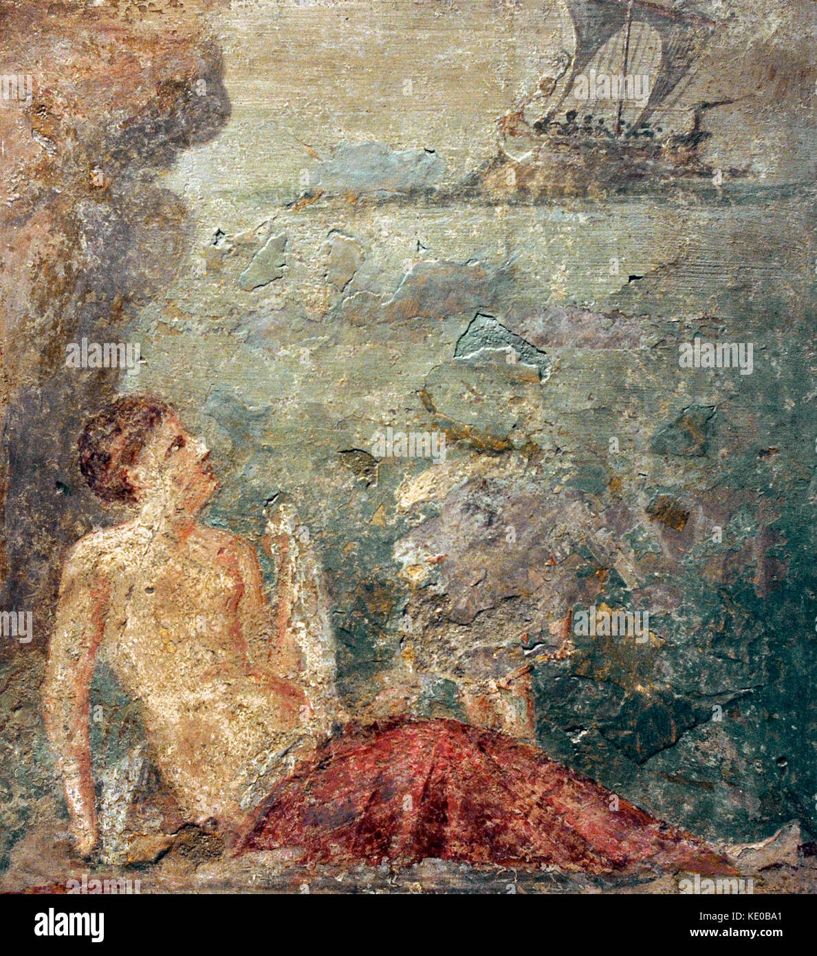 Roman fresque représentant Ariadne abandonné par Thésée dont le navire peut être vu à l'horizon. Deuxième moitié du 2e siècle. De Pompéi. Musée Archéologique National. Naples. L'Italie. Banque D'Images