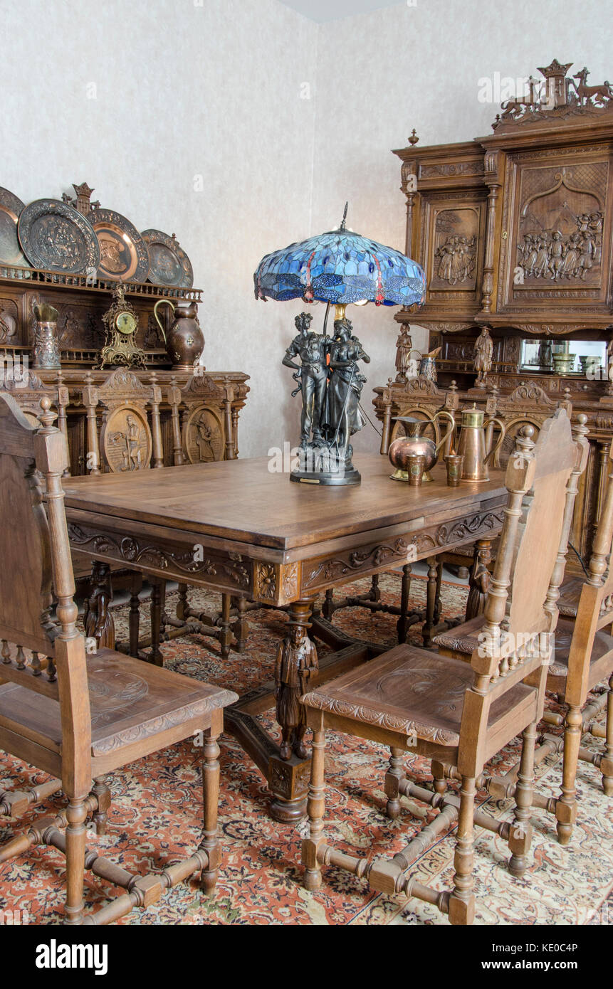 Mobilier cuisine intérieur en style traditionnel belge. Banque D'Images