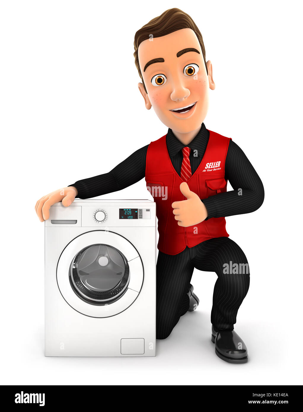 Vendeur 3d avec lave-linge et pouce vers le haut, l'illustration avec fond  blanc isolé Photo Stock - Alamy