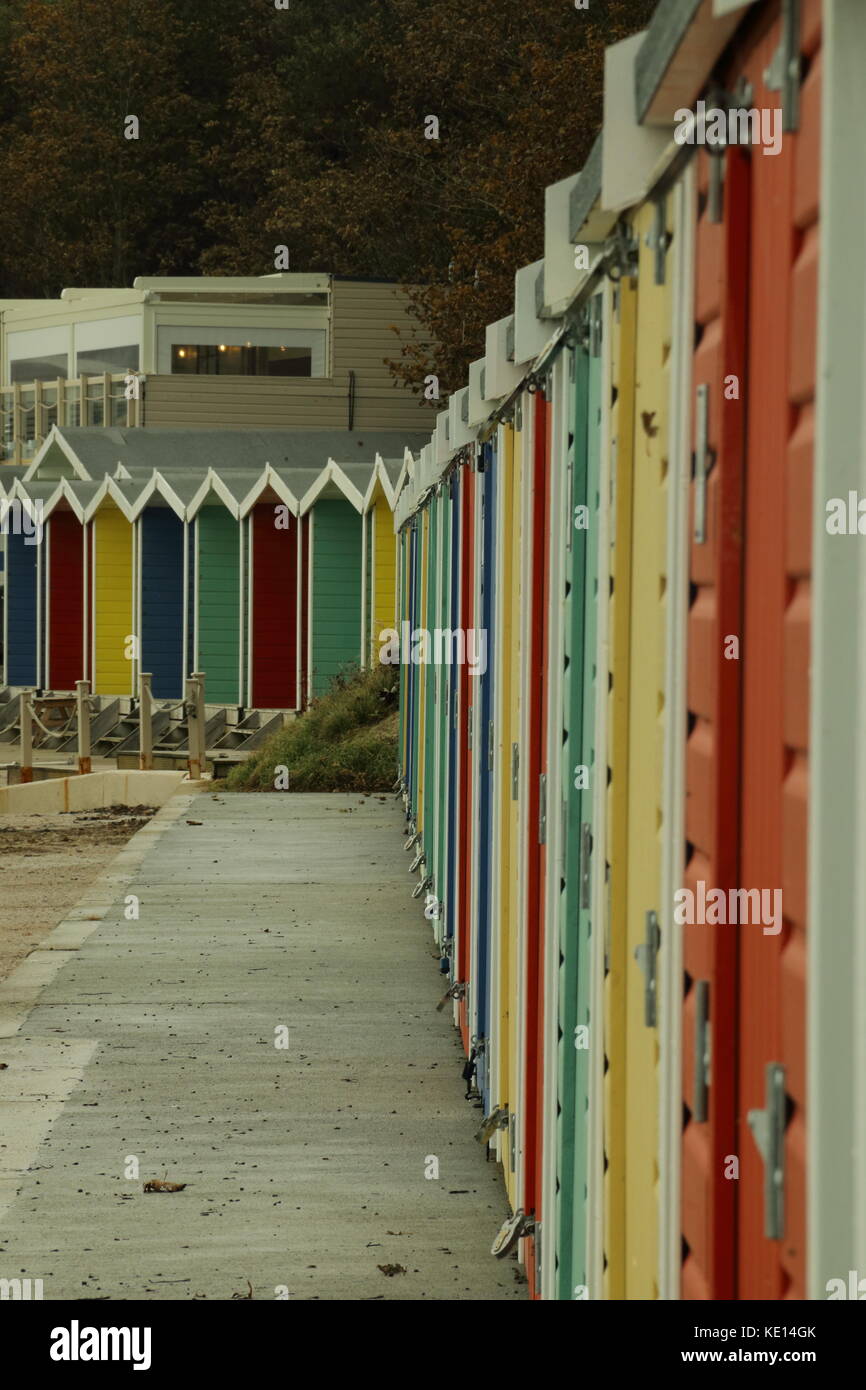 Cabines de plage,colwey,bay,eau douce île de Wight Banque D'Images