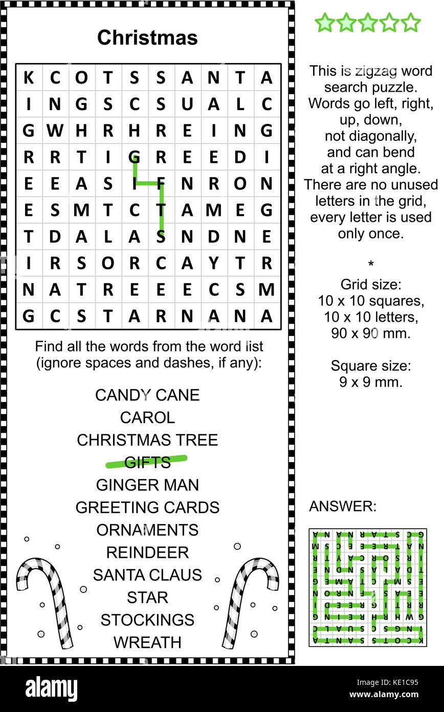 Sur le thème de noël puzzle de recherche de mot en zigzag (convient aussi  bien pour les enfants et les adultes). La réponse inclus Image Vectorielle  Stock - Alamy