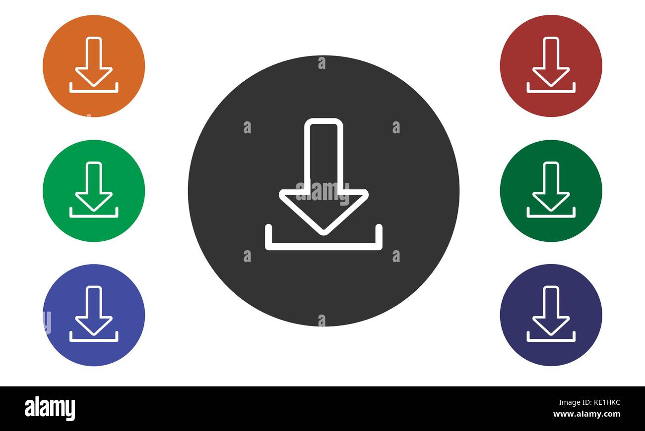 Ensemble d'icônes circulaire colorée télécharger sur des sites web et des forums et dans l'e-shop du bouton image et flèche isolé sur fond blanc - vector Illustration de Vecteur