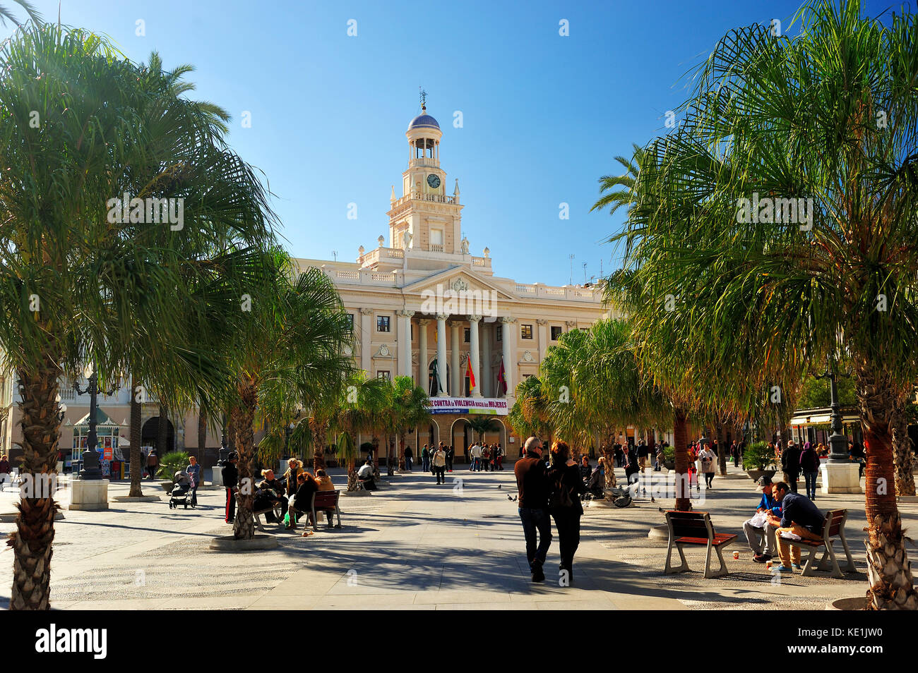 Plaza de San Juan de Dios avec mairie, Cadix, Andalousie, espagne Banque D'Images