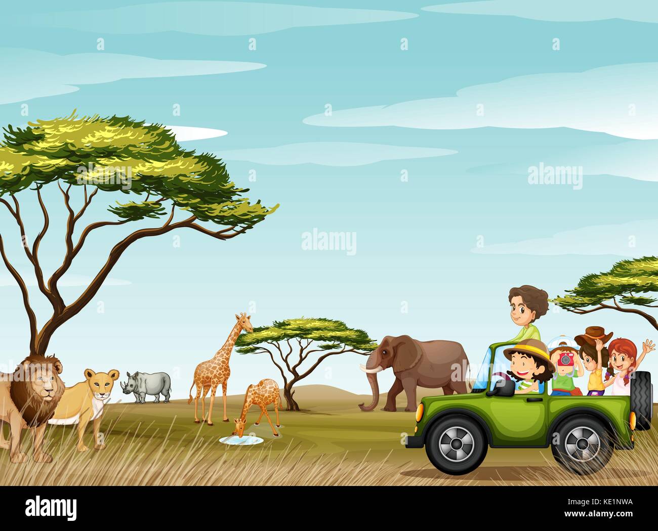 Roadtrip dans le domaine illustration pleine d'animaux Illustration de Vecteur