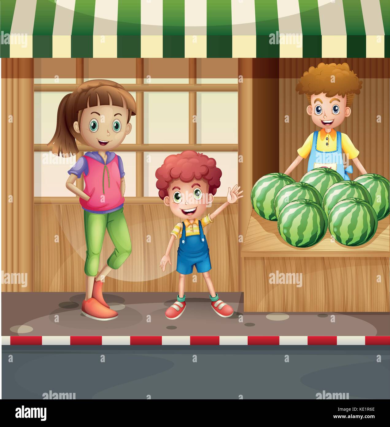 Vendeur de fruits et les clients illustration Illustration de Vecteur