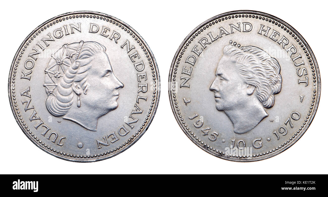 Pays-Bas 10 argent Gulden 1970 pièces célébrant 25 ans depuis Libération après la Seconde Guerre mondiale Banque D'Images