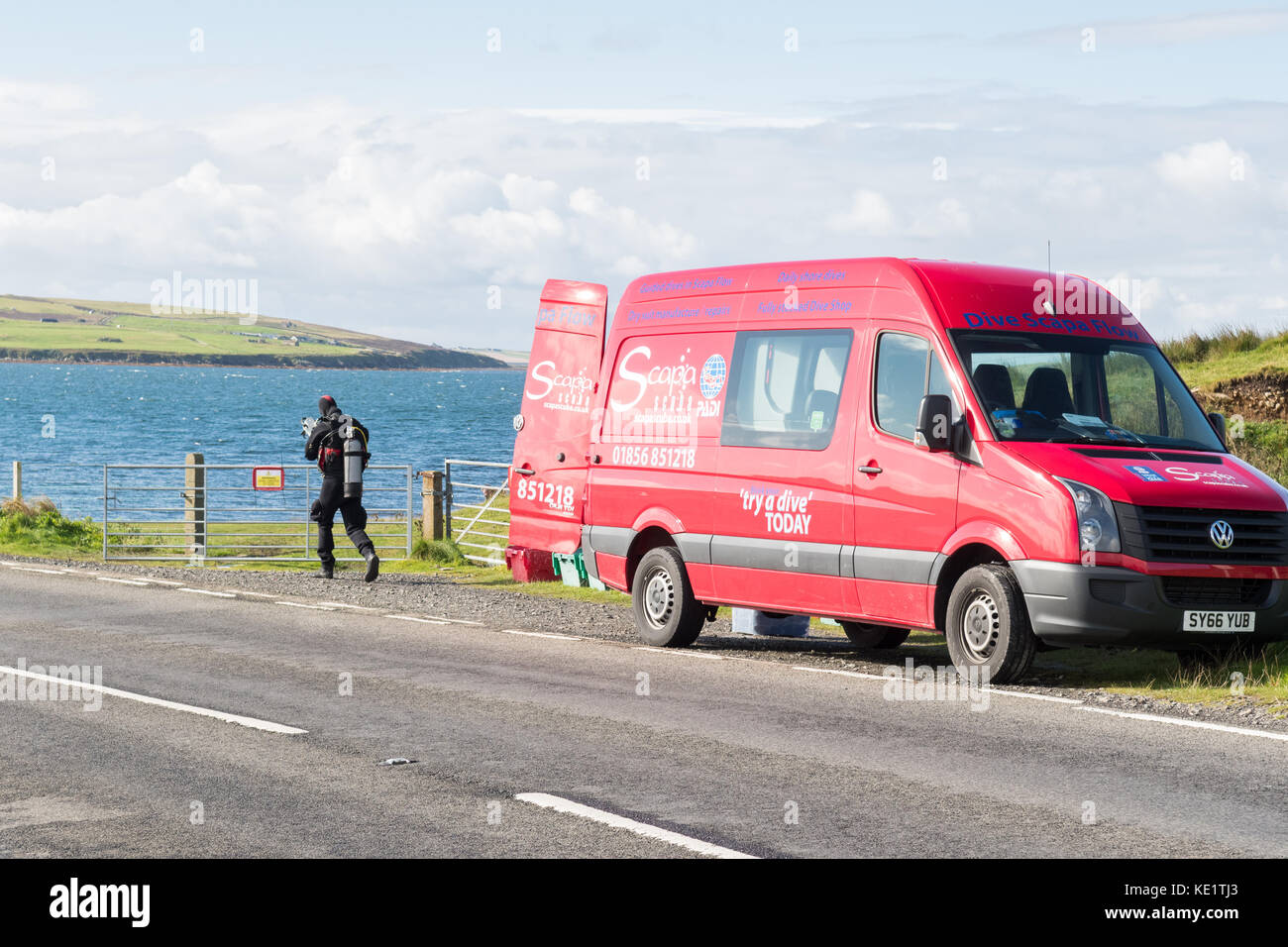 Vacances de plongée sous-marine à Scata Flow - minibus de plongée à Glims Holm, Weddell Sound, Scata Flow, Orkney Islands, Écosse,ROYAUME-UNI Banque D'Images