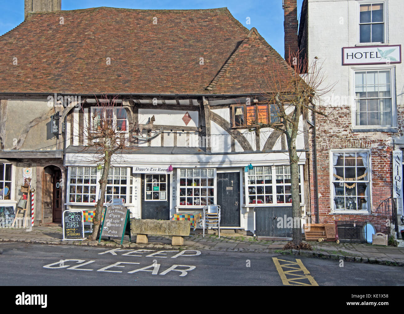 Lenham, Kent, cadre en bois salon de thé, Angleterre, Banque D'Images
