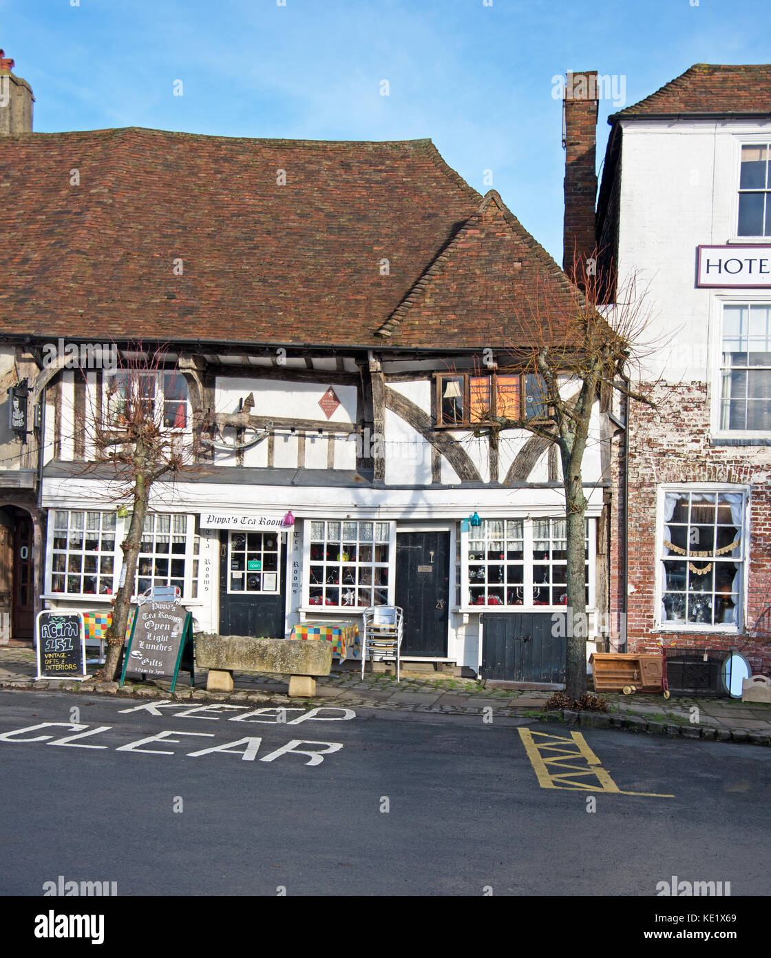 Lenham, Kent, cadre en bois salon de thé, Angleterre, Banque D'Images