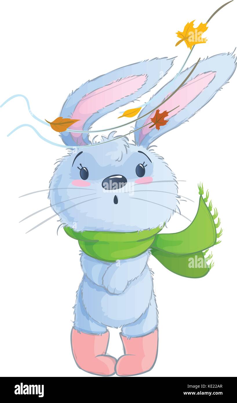 Vector style aquarelle bunny avec les feuilles d'automne sous le vent  cartoon isolé sur fond blanc Image Vectorielle Stock - Alamy
