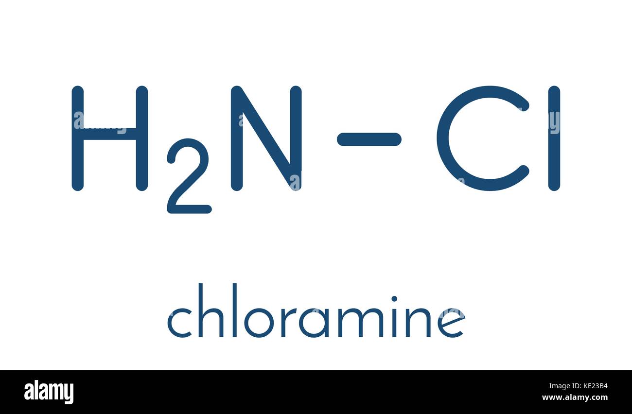 La monochloramine (chloramines) molécule désinfectante. facilement se décompose, résultant en la formation de l'acide hypochloreux. formule topologique. Illustration de Vecteur