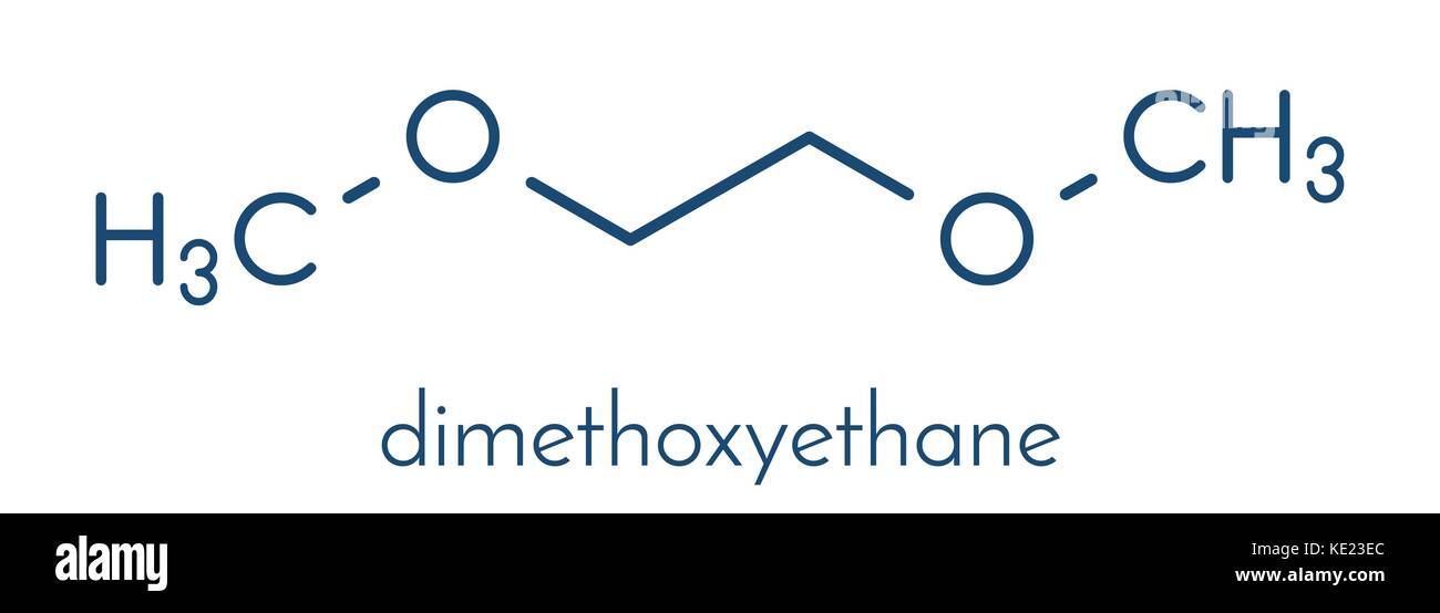 Diméthoxyéthane (glyme, DME, diméthylène glycol) molécule de solvant chimique. formule topologique. Illustration de Vecteur