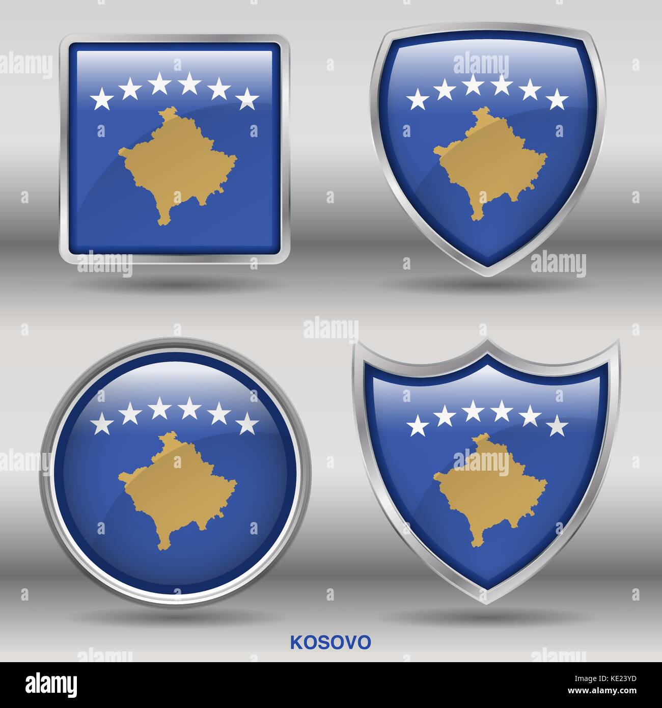 Drapeau du Kosovo - 4 drapeaux formes membres pays au monde with clipping path Illustration de Vecteur