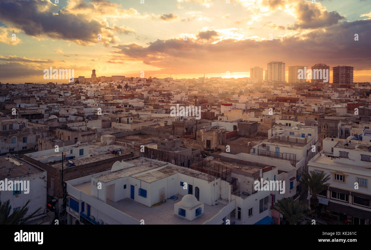 Vue sur la médina et la kasbah château à Sousse Banque D'Images
