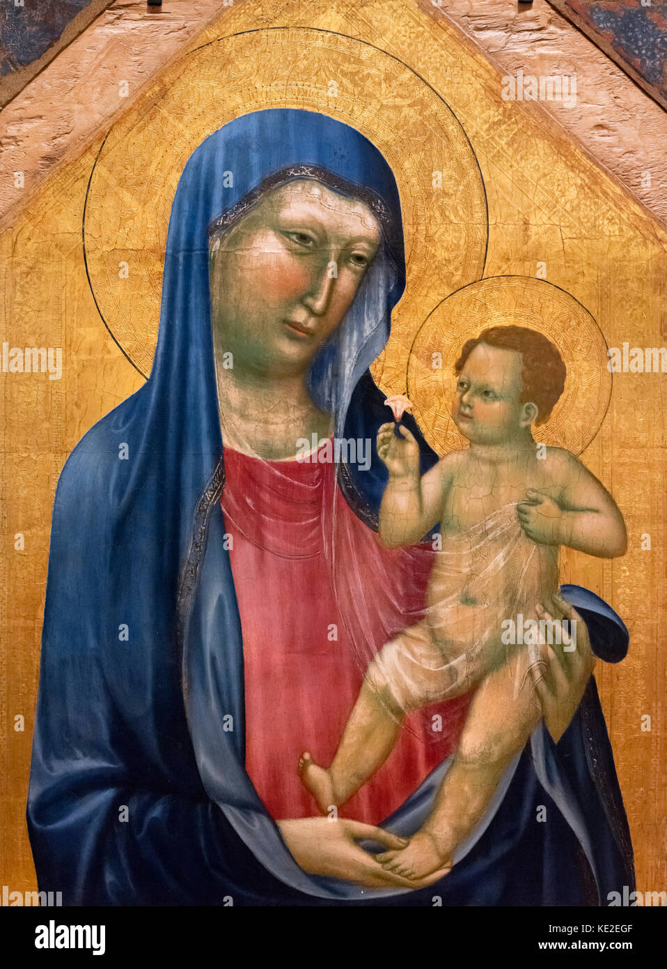 Vierge à l'enfant par Lippo di Benivieni (actif à partir de c.1290-1330), tempera sur bois, c.1310-20. La peinture est le panneau central d'un polyptyque. Banque D'Images