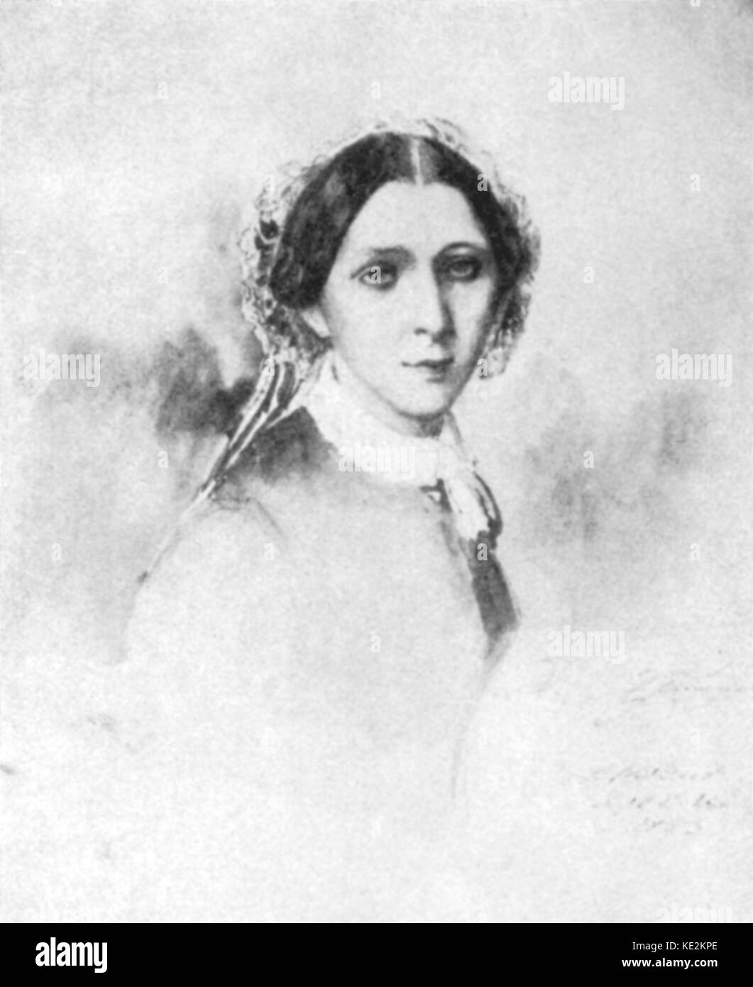 Clara Schumann en 1853. Dimensions J.J. Bonav. Pianiste et compositeur allemand 1819-1896. Banque D'Images