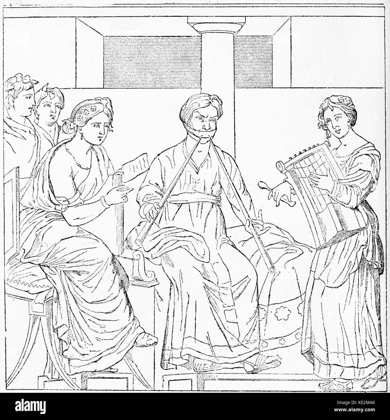 Des musiciens jouant des instruments grec Lyre. Portant des toges. Toga. Banque D'Images