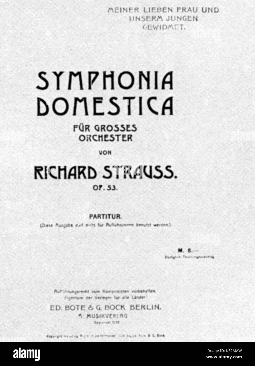 Richard Strauss, ''Symphonia Domestica' - page de titre de note. Compositeur allemand et d'orchestre. 11 juin 1864 - 8 septembre 1949. Banque D'Images