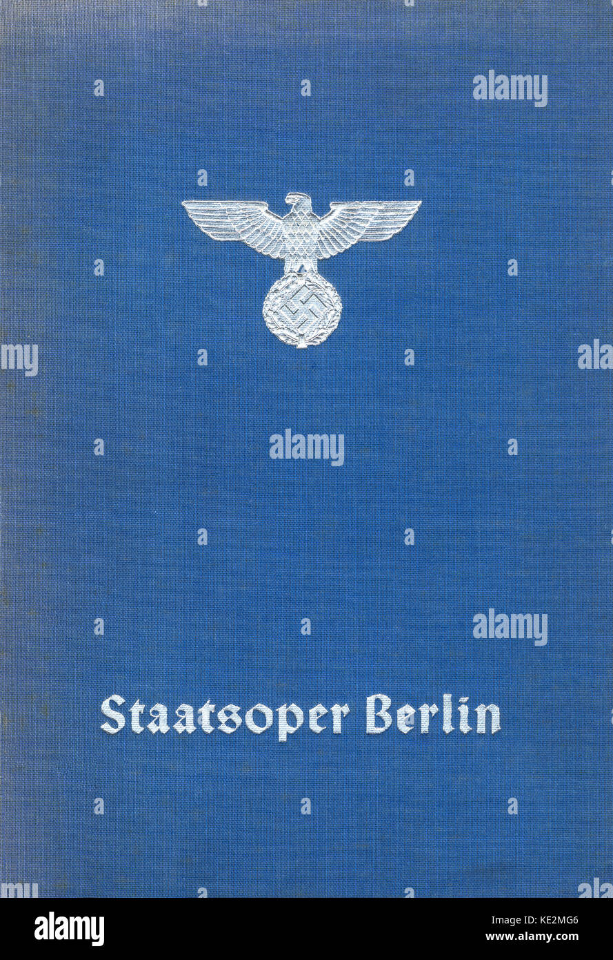 Ère nazie couverture d'un livre sur le Staatsoper de Berlin (Berlin). Publié en 1939 par Max Beck Verlag à Leipzig. Avec l'aigle et croix gammée. Banque D'Images