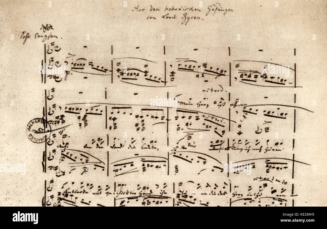 Aus Den Hebraischen Gesangen (von Lord Byron) score page. Lied sur un poème de Lord Byron . Robert Schumann , compositeur allemand, 8 juin 1810 - 29 juillet 1856. Banque D'Images