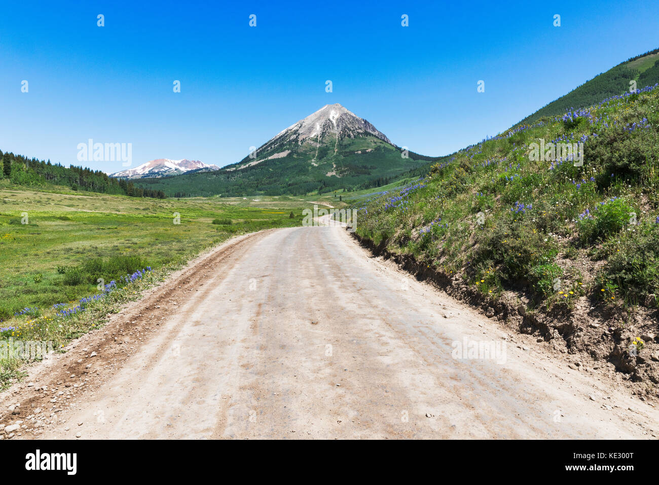 Une route de terre de montagne, Colorado Rockies, Colorado Banque D'Images