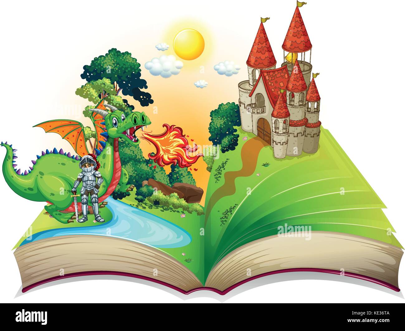 Livre de chevalier et dragon illustration Illustration de Vecteur