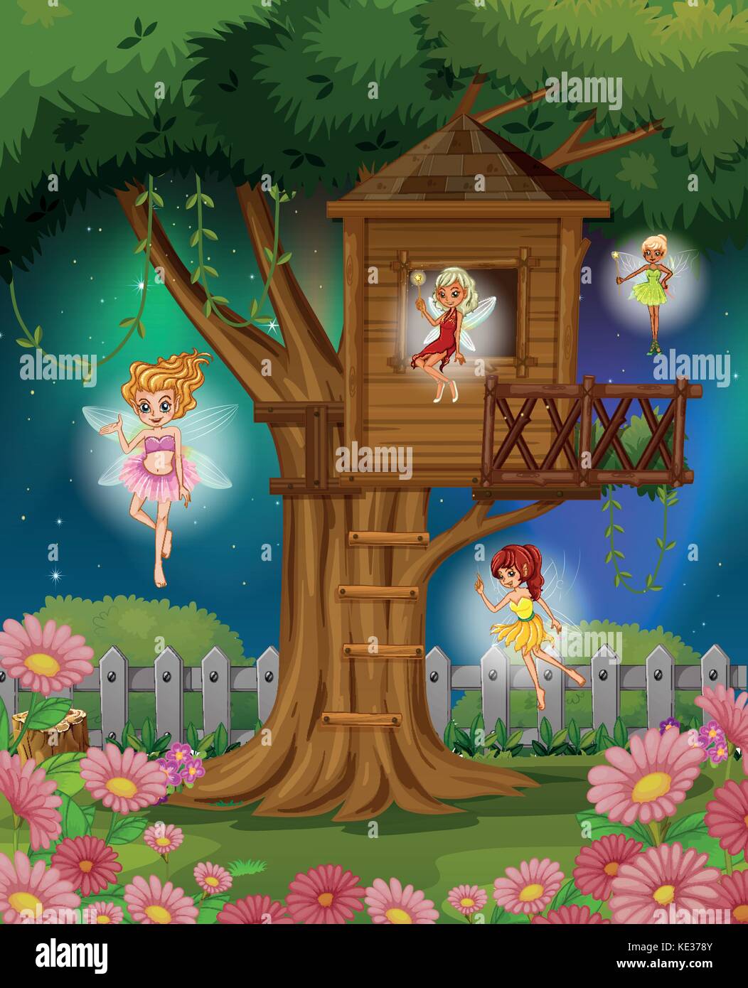 Fées voler dans le jardin illustration Illustration de Vecteur