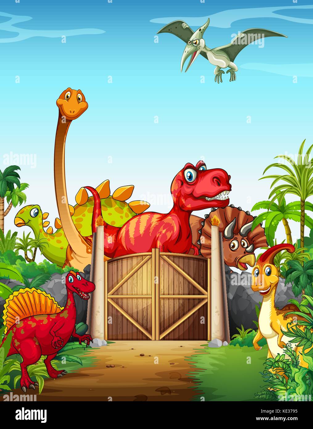 Les dinosaures dans une illustration dino park Illustration de Vecteur