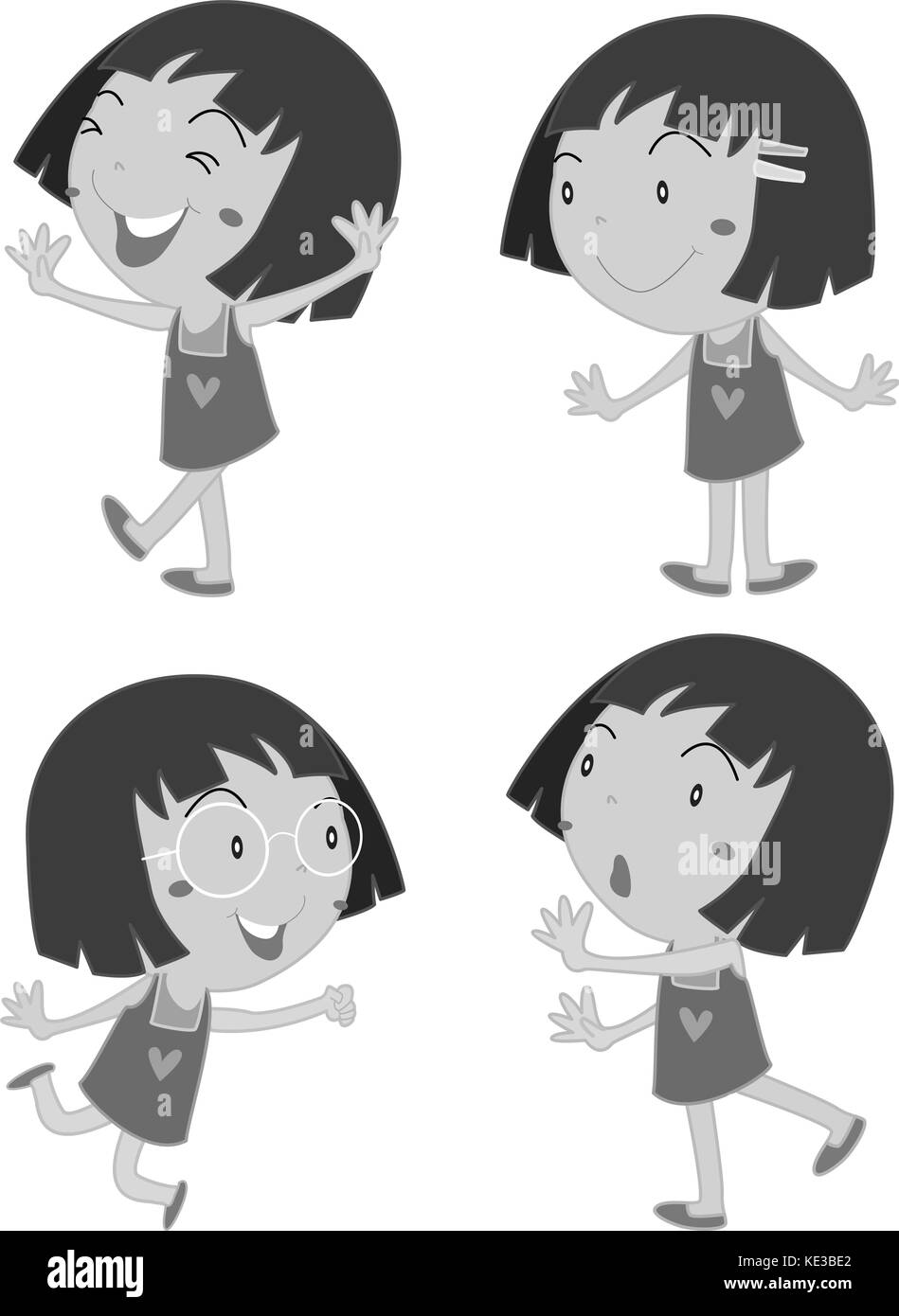 Petite fille dans différentes poses illustration Illustration de Vecteur