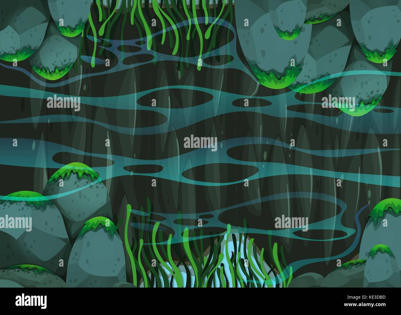 Scène de l'étang avec des rochers et des plantes illustration Illustration de Vecteur
