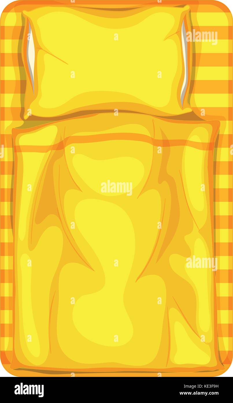 Lit avec couverture et oreiller jaune illustration Illustration de Vecteur