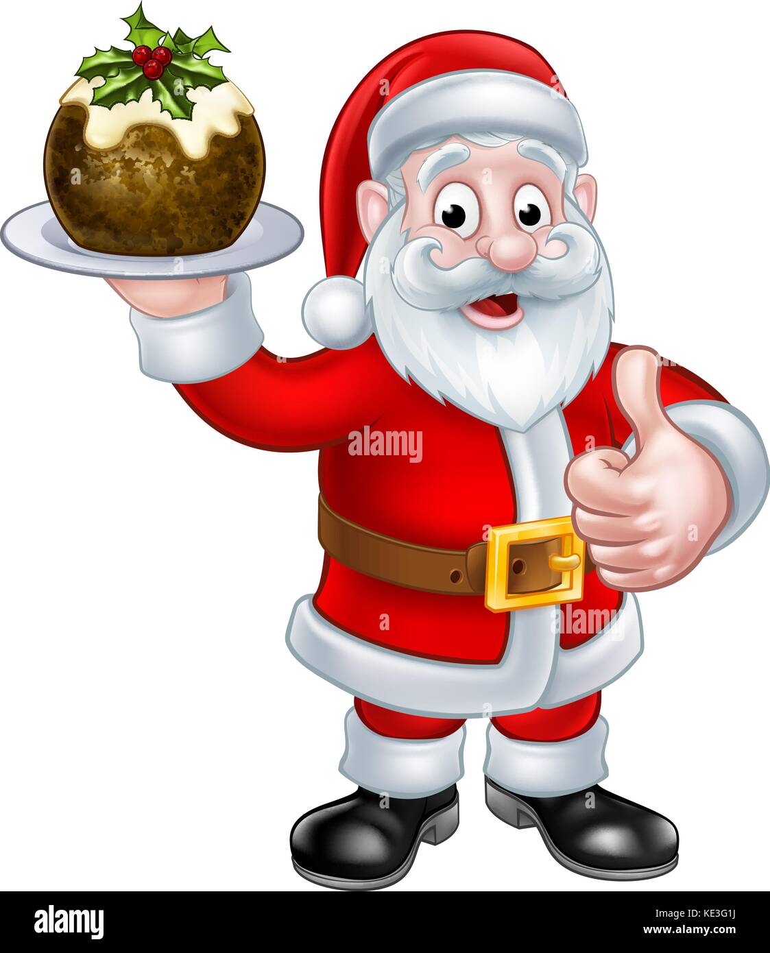 Santa holding a Christmas pudding et faisant un Thumbs up Illustration de Vecteur