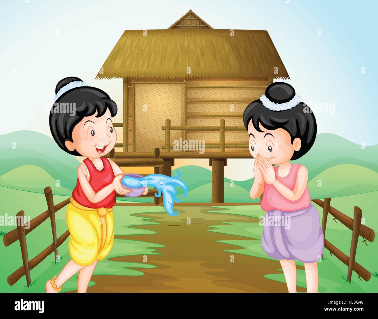 Deux filles thaïlandaises sur l'eau jour de festival illustration Illustration de Vecteur