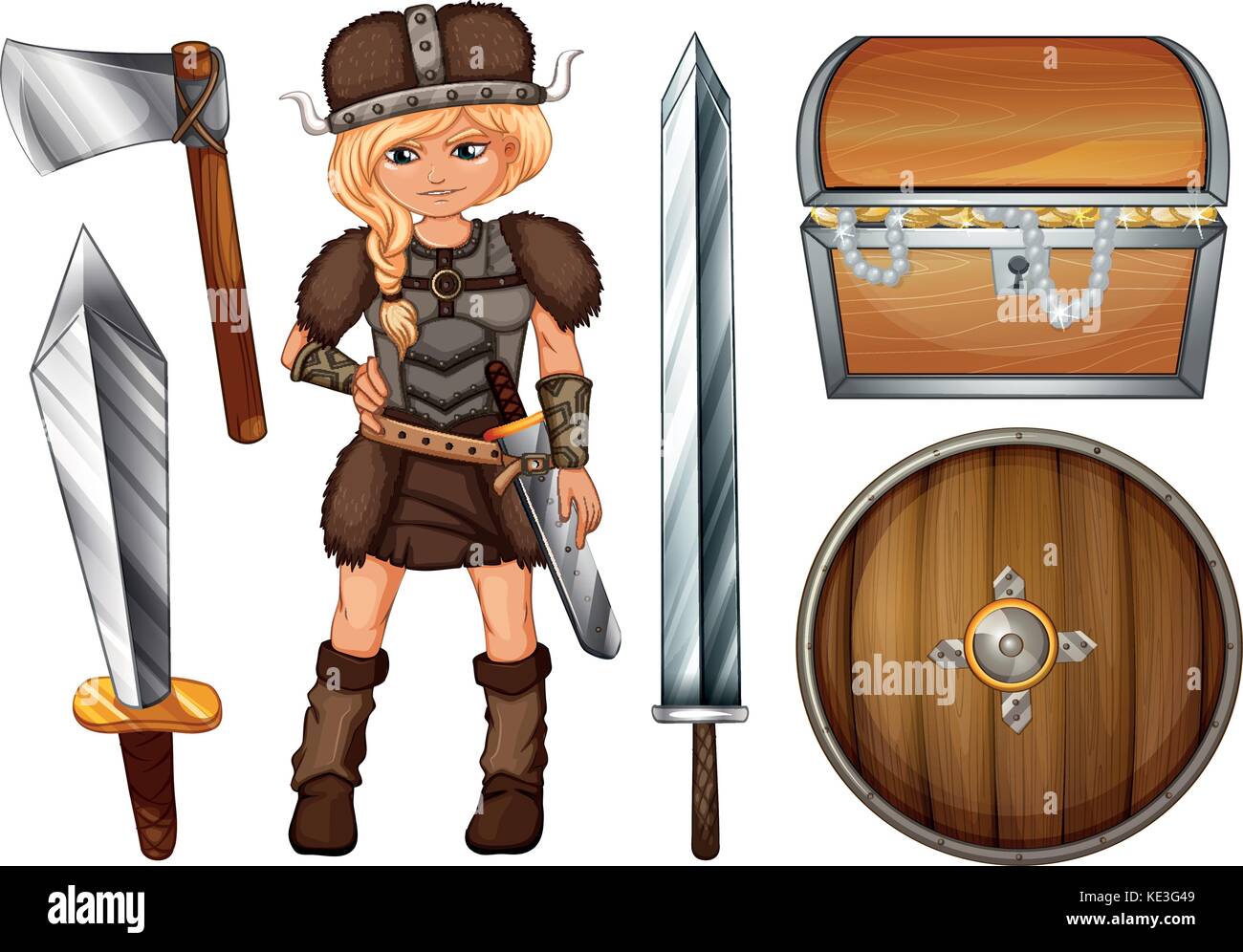 Viking femelle avec des armes et la poitrine illustration Illustration de Vecteur