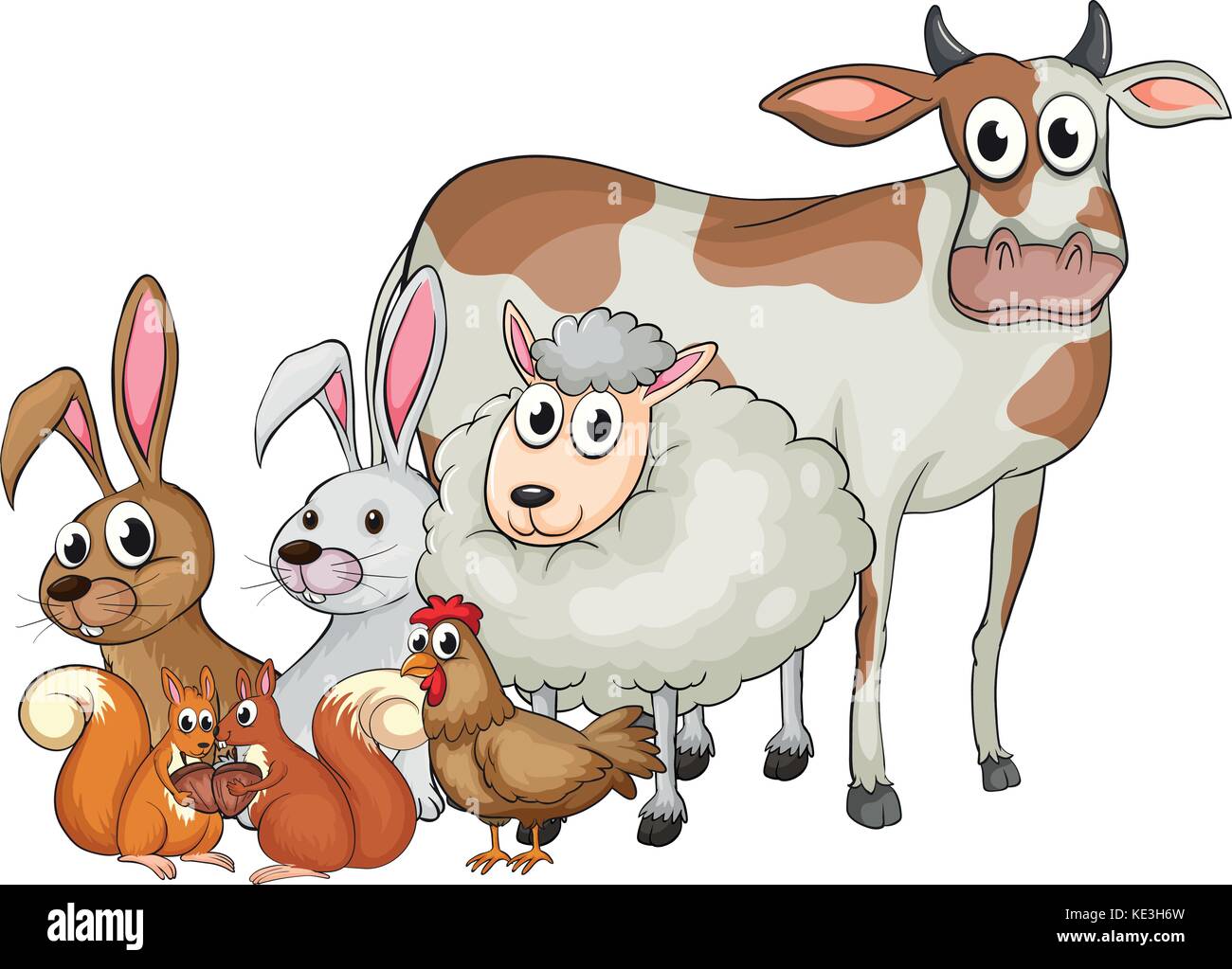 Les animaux de ferme avec illustration happy face Illustration de Vecteur
