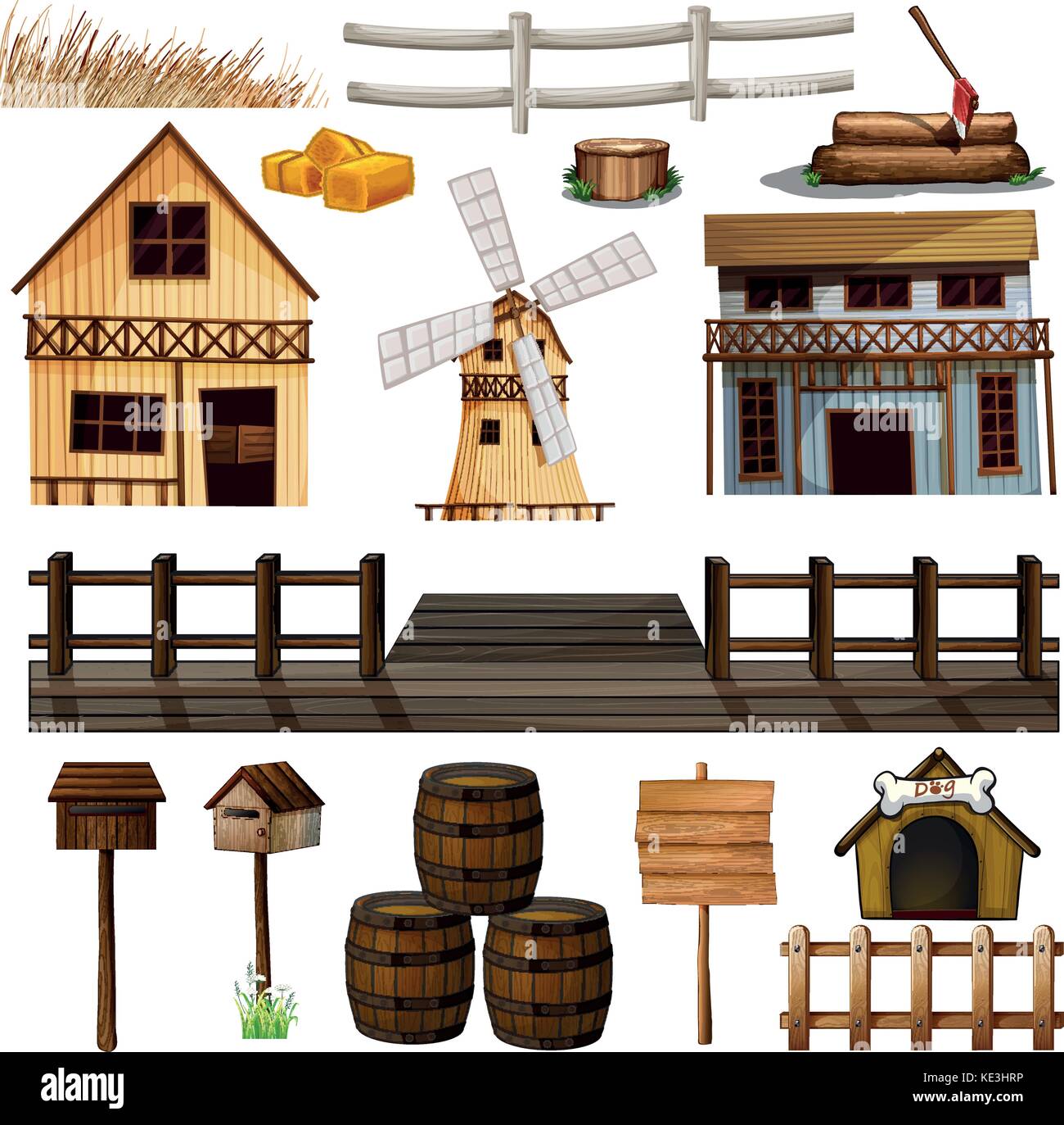 Style campagne de bâtiments et autres objets illustration Illustration de Vecteur