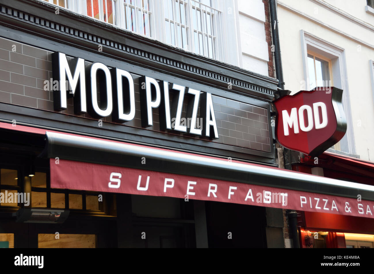 Des plats à emporter Pizza Mod, Londres, Royaume-Uni. Banque D'Images