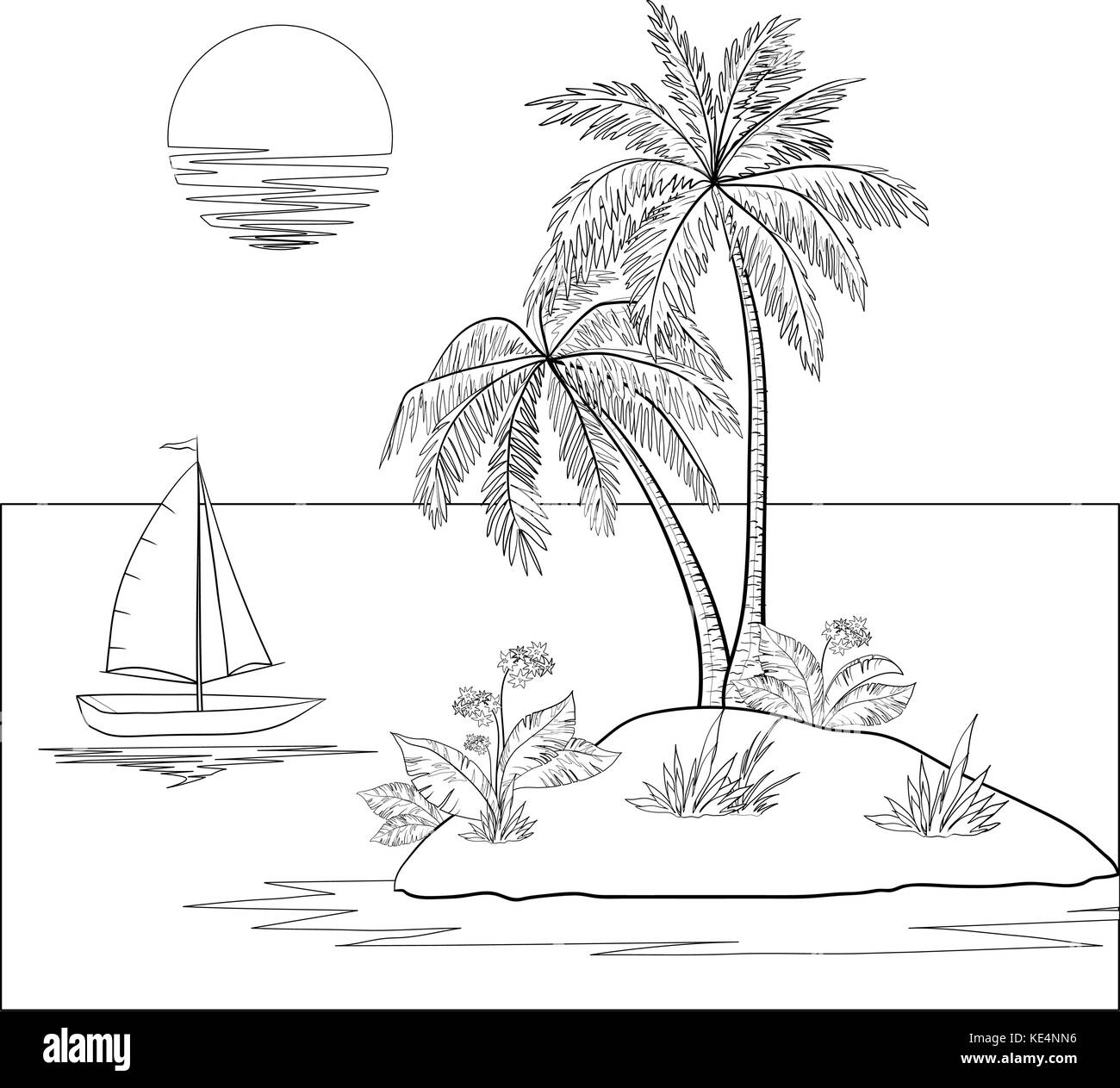 Les contours de l'île avec palm, Illustration de Vecteur