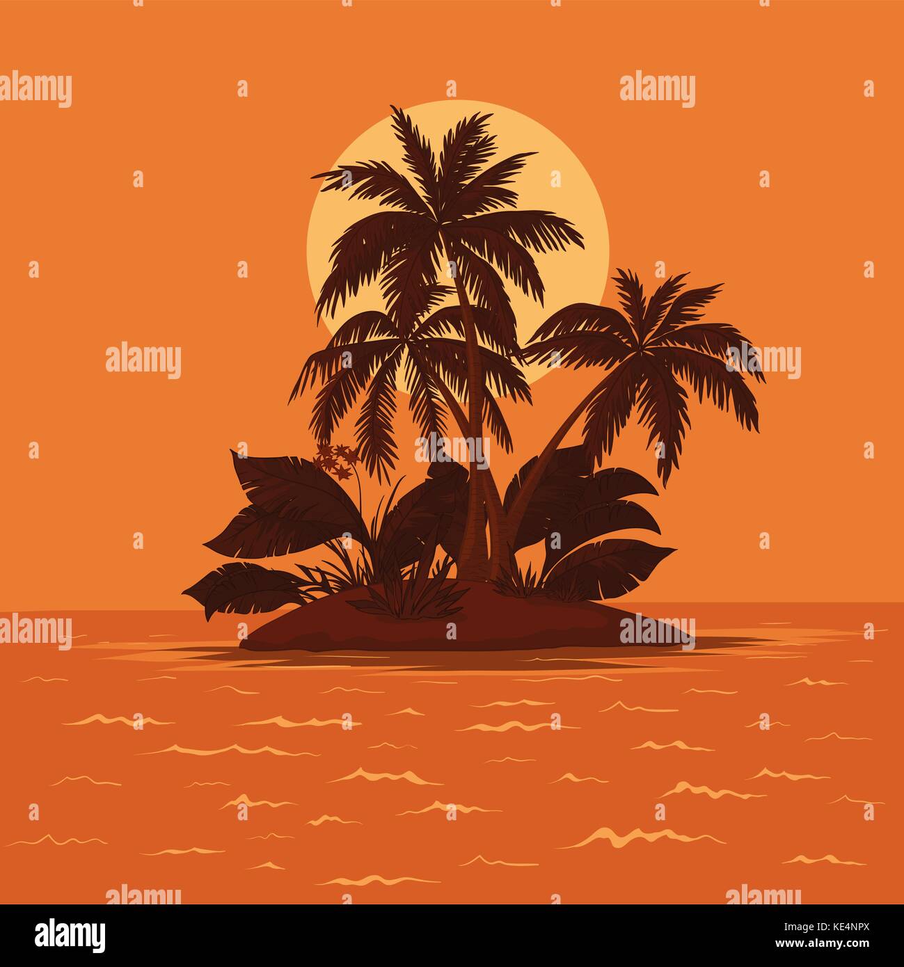 Île avec palmiers et soleil Illustration de Vecteur